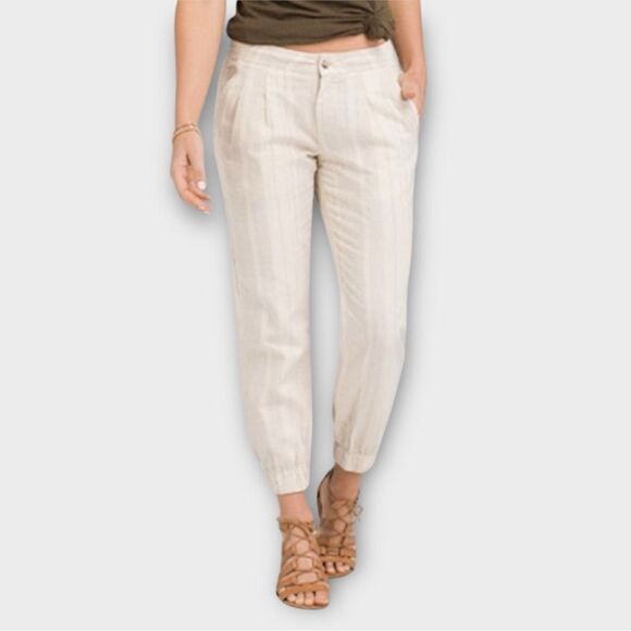 Prana Kickin It Jogger Pant Hemp Blend in Stone Stripe Women's Size 4 - Picture 1 of 7